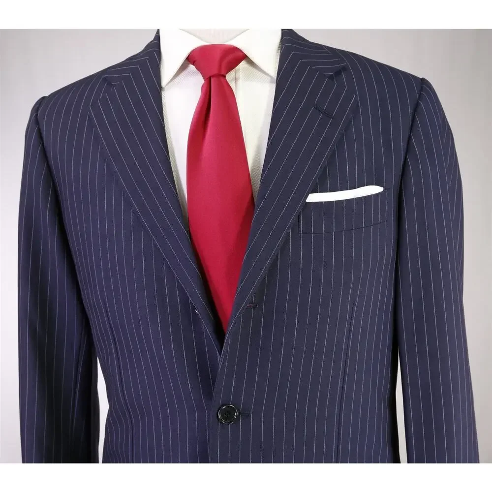 Sartoria Parma Beams F by Caruso Navy Blue Pinstripe 2-Btn Wool Suit 38R